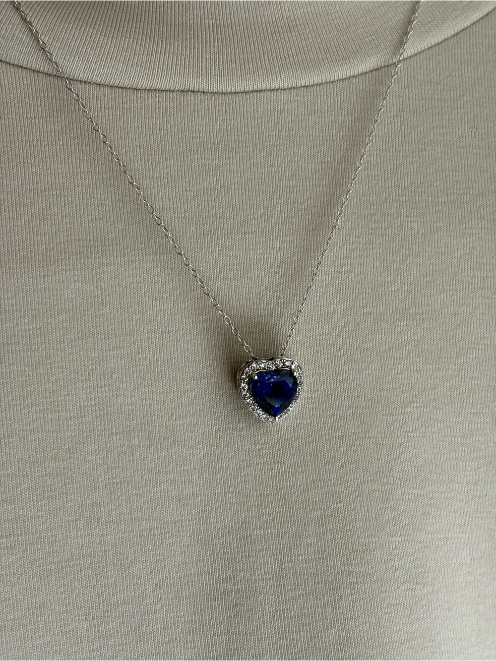 Sterling Silver Lab-Created Sapphire and Diamond Accent Heart Frame Pendant